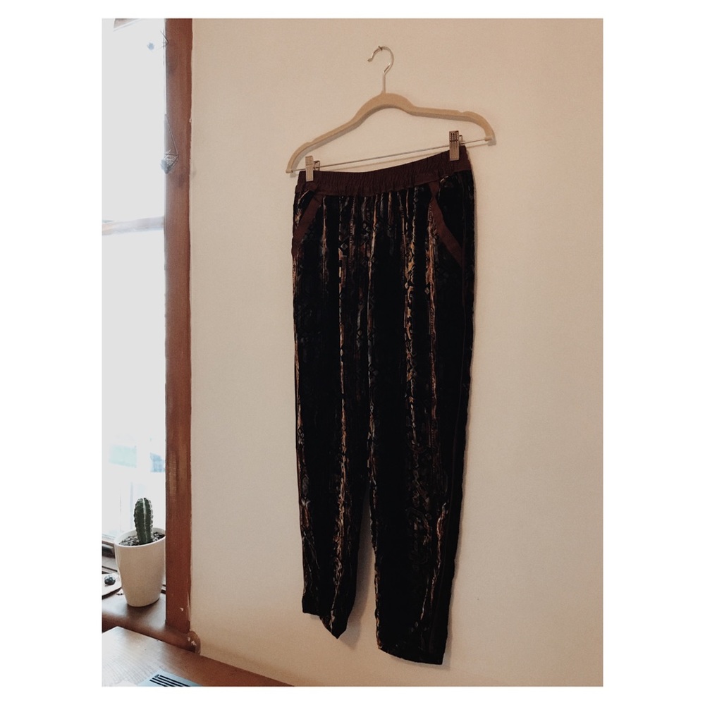 Velvet Funky Patterned Pants, Anthropologie